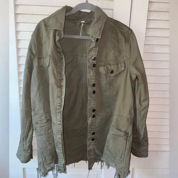 Free People Moonchild Military Jacket Olive Green Women’s Small Boho Utility - Picture 4 of 6